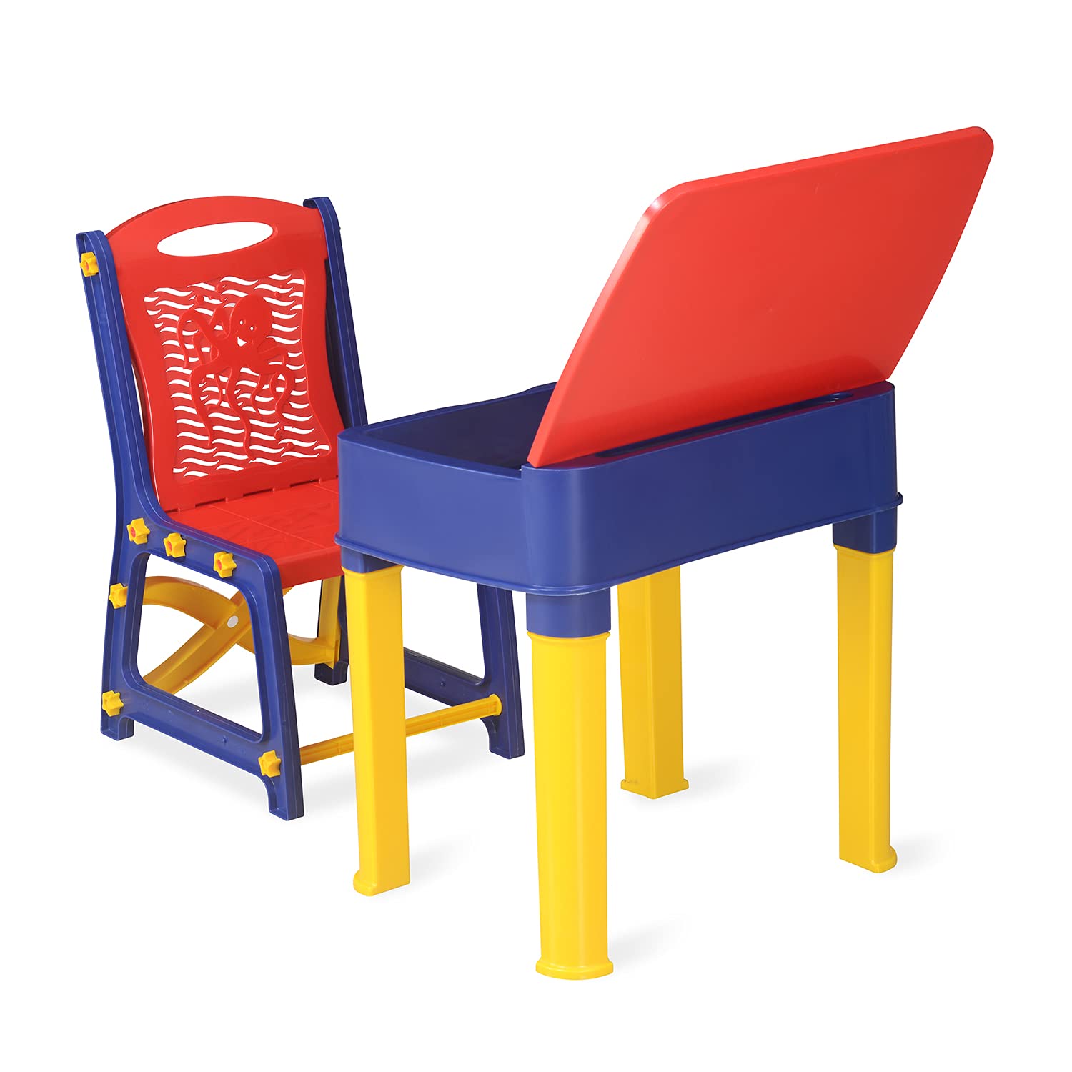 4594C Study Table And Chair Set For Boys And Girls With Small Box Space For Pencils Plastic High Quality Study Table (Red/Blue/Yellow) 4594C Study Table And Chair Set For Boys And Girls With Small Box Space For Pencils Plastic High Quality Study Table (Red/Blue/Yellow)